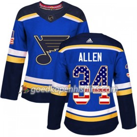 St. Louis Blues Jake Allen 34 Adidas 2017-2018 Blauw USA Flag Fashion Authentic Shirt - Dames